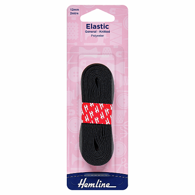 H621.12 General Purpose Knitted Elastic: 2m x 12mm: Black 